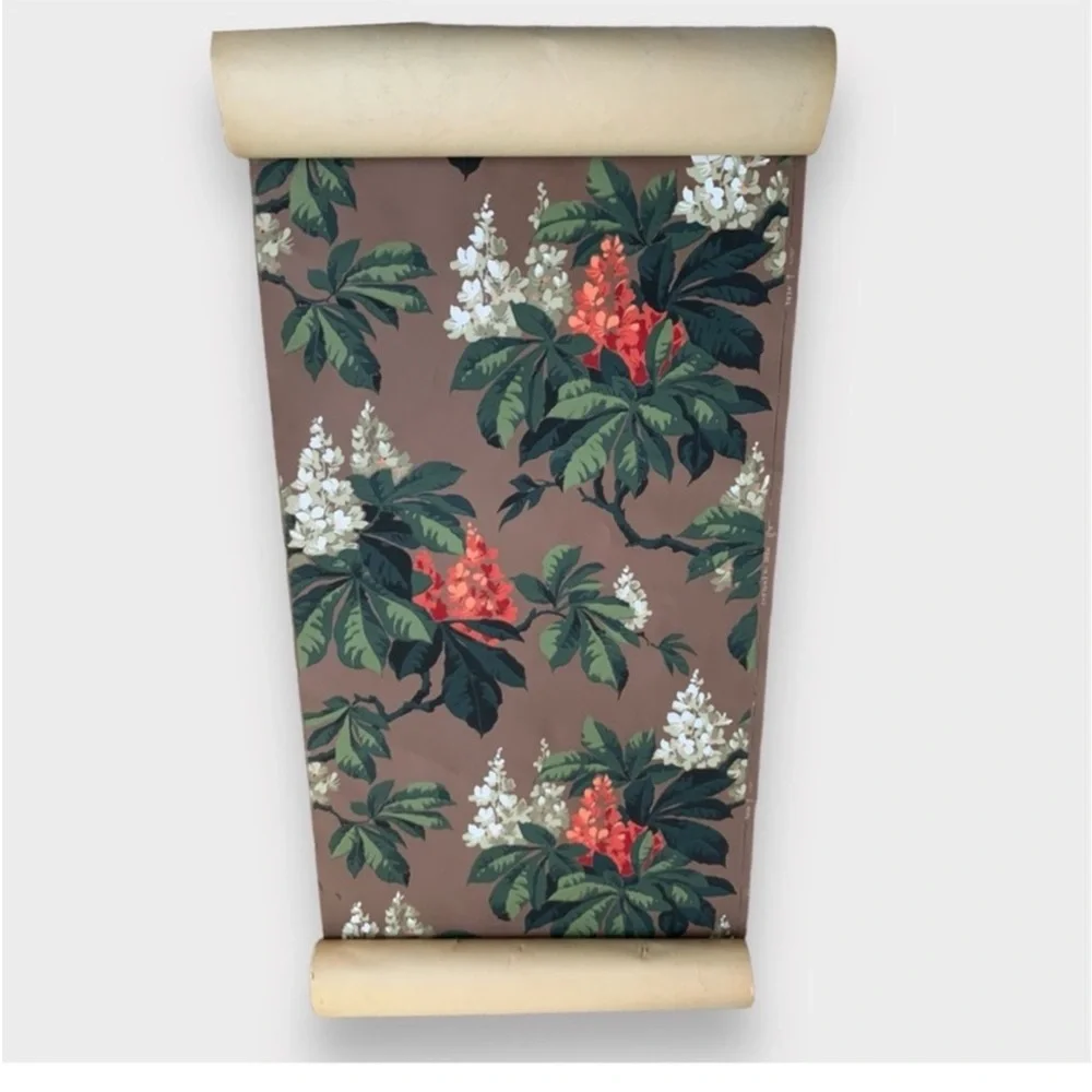 Vintage 30s Botanical Horse Chestnut Floral Wallpaper Made in England